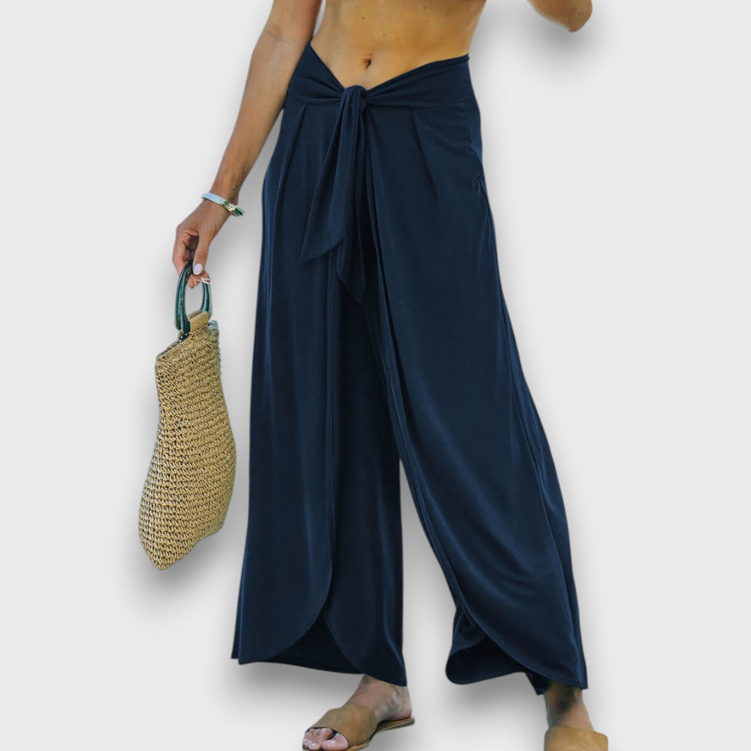 Narella – Summer trousers with crossover effect and tie waist