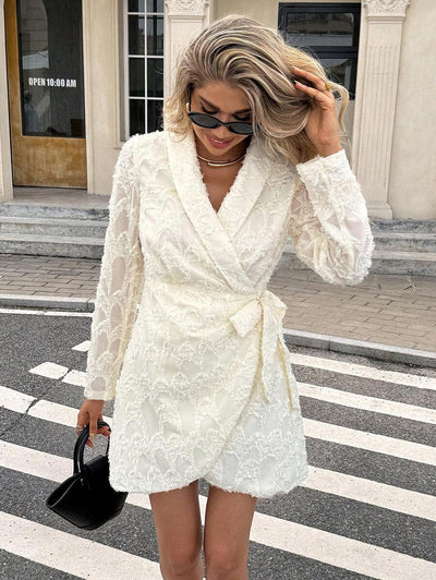 Elara – Lace Wrap Dress in Cream White