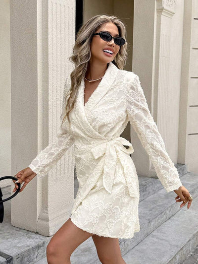 Elara – Lace Wrap Dress in Cream White