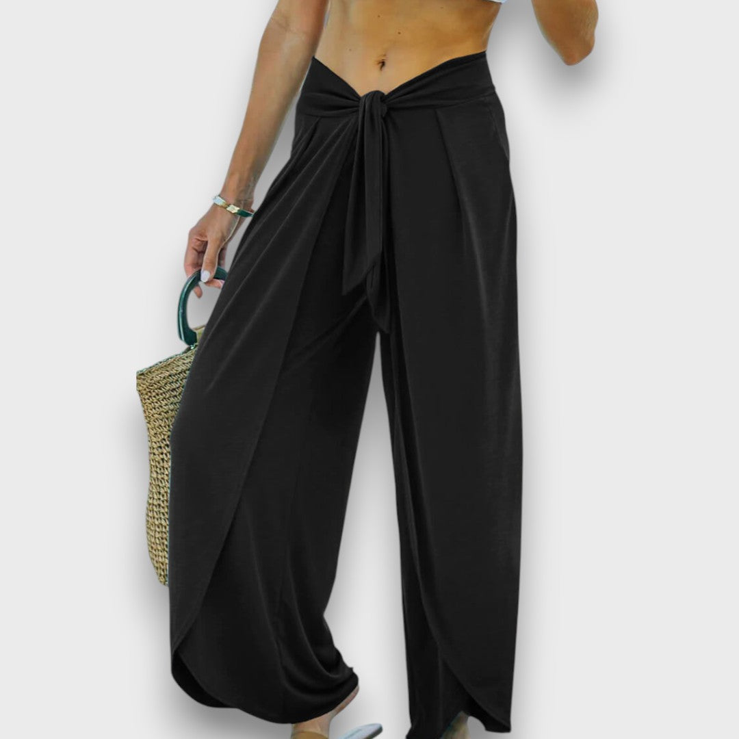 Narella – Summer trousers with crossover effect and tie waist
