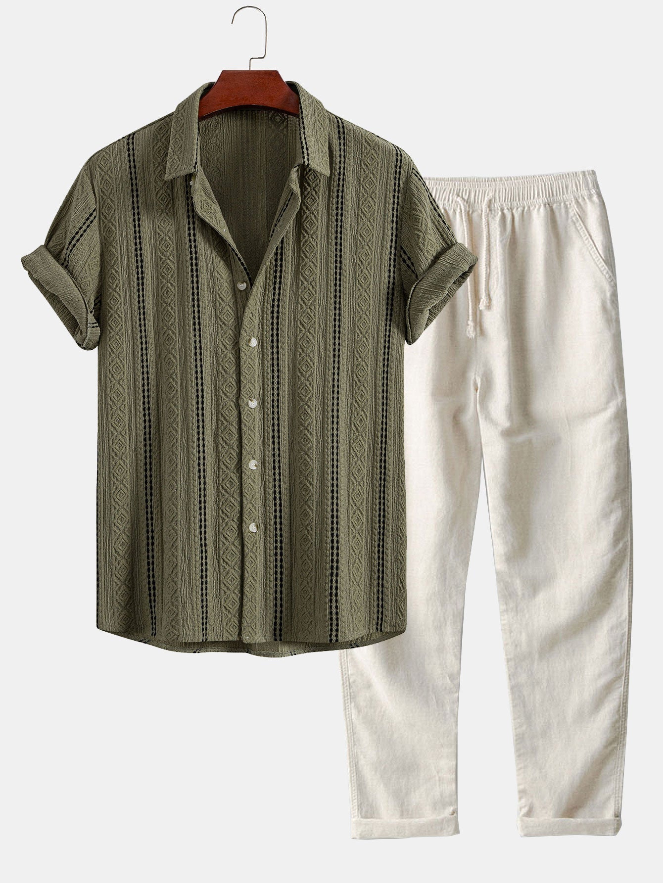 Jacquard Shirt & Linen Trousers Set