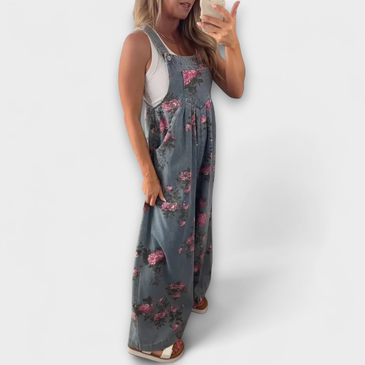 Bethany - Denim Dungarees with Floral Pattern