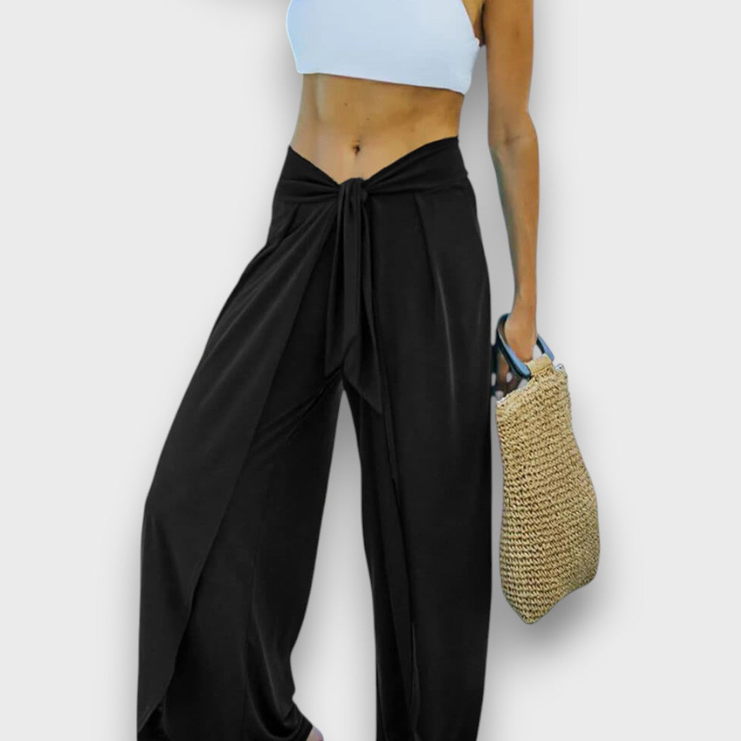 Narella – Summer trousers with crossover effect and tie waist