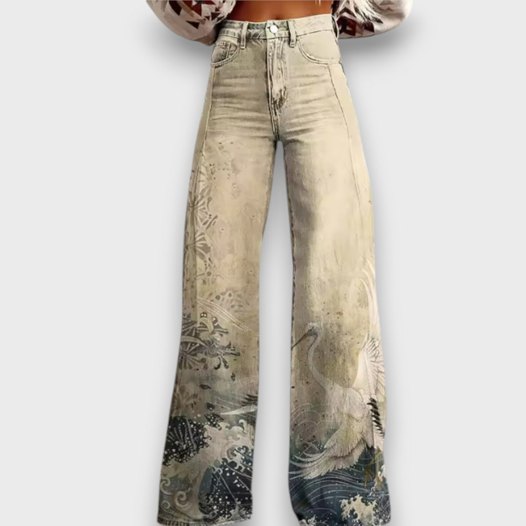 Aiyoko – Wide-leg Jeans with Japan-inspired Print