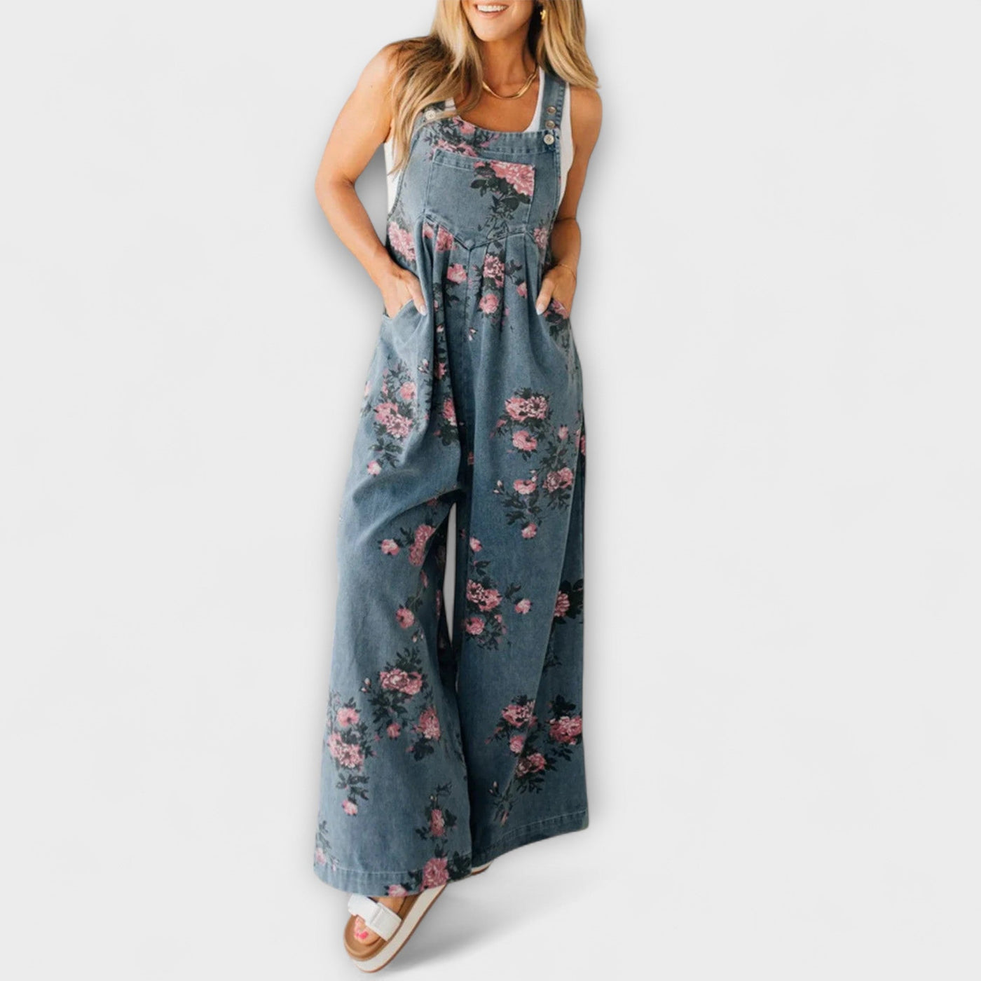 Bethany - Denim Dungarees with Floral Pattern
