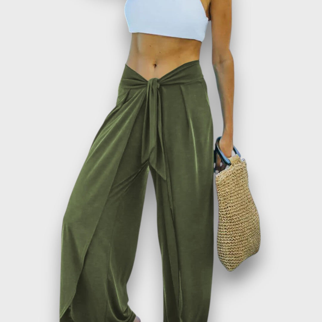 Narella – Summer trousers with crossover effect and tie waist