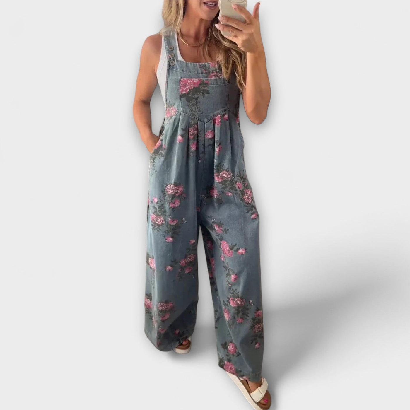 Bethany - Denim Dungarees with Floral Pattern