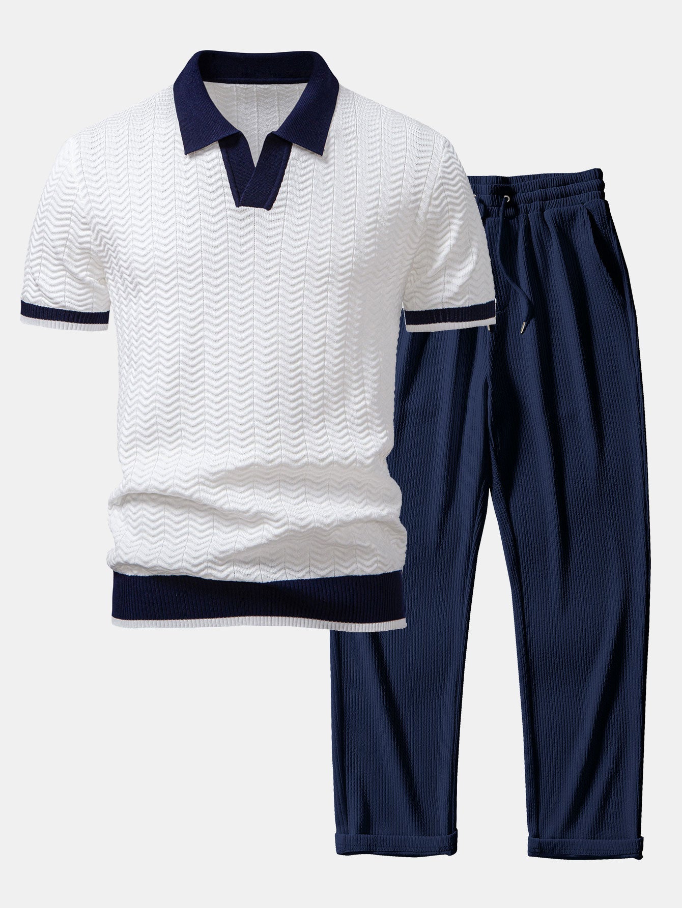 Santorini V-Neck Polo & Ribbed Trousers Set