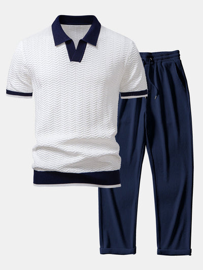 Santorini V-Neck Polo & Ribbed Trousers Set