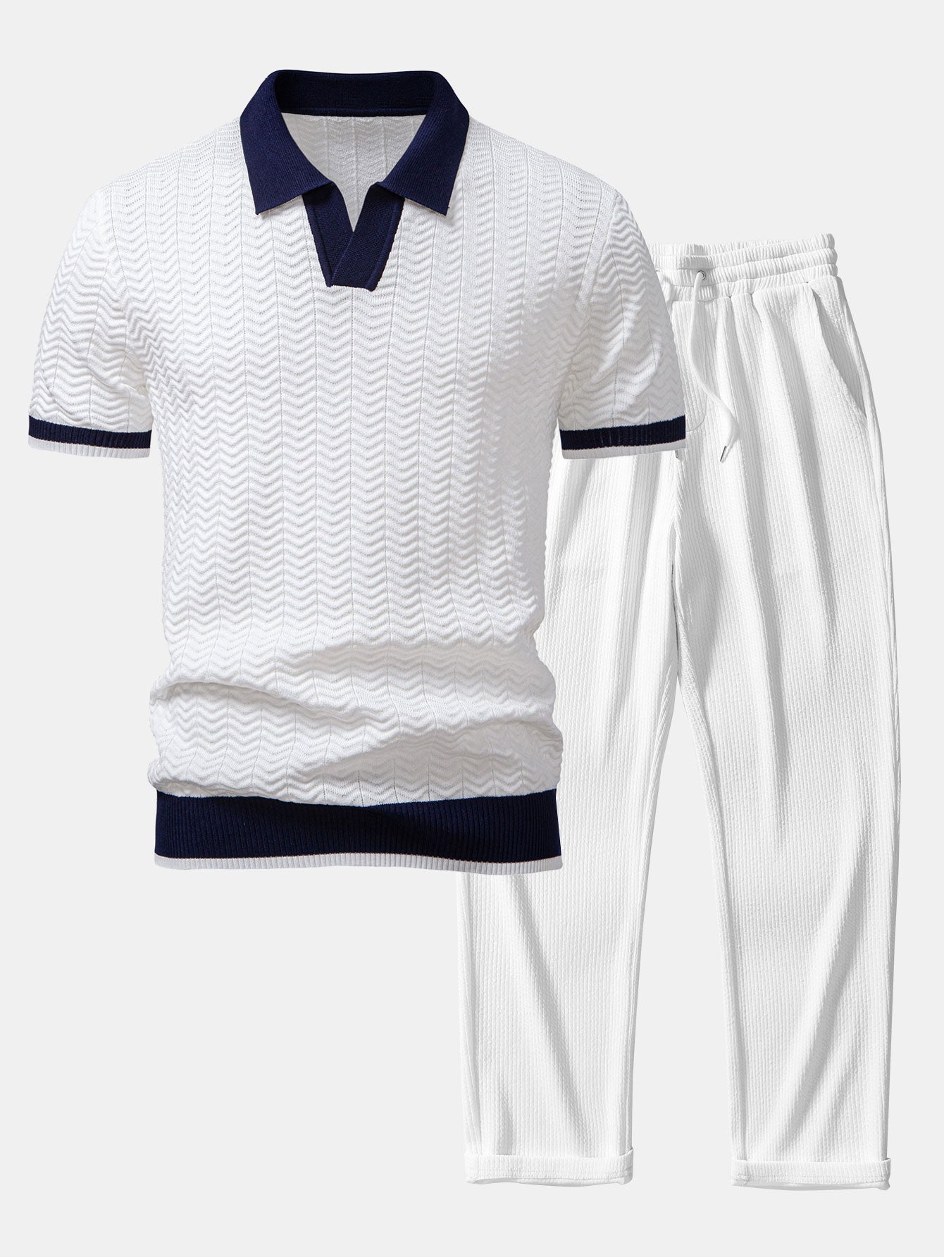 Santorini V-Neck Polo & Ribbed Trousers Set