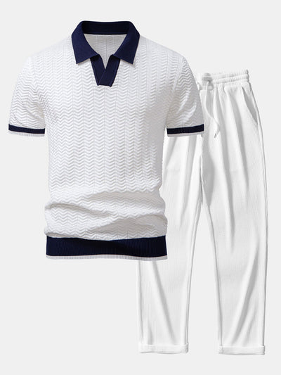Santorini V-Neck Polo & Ribbed Trousers Set