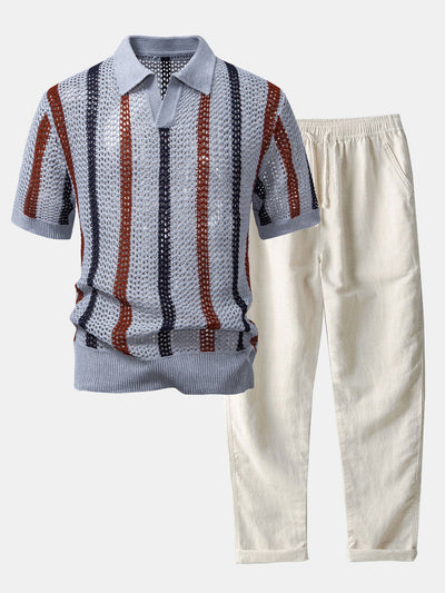 Havana Crochet Polo & Linen Trousers Set