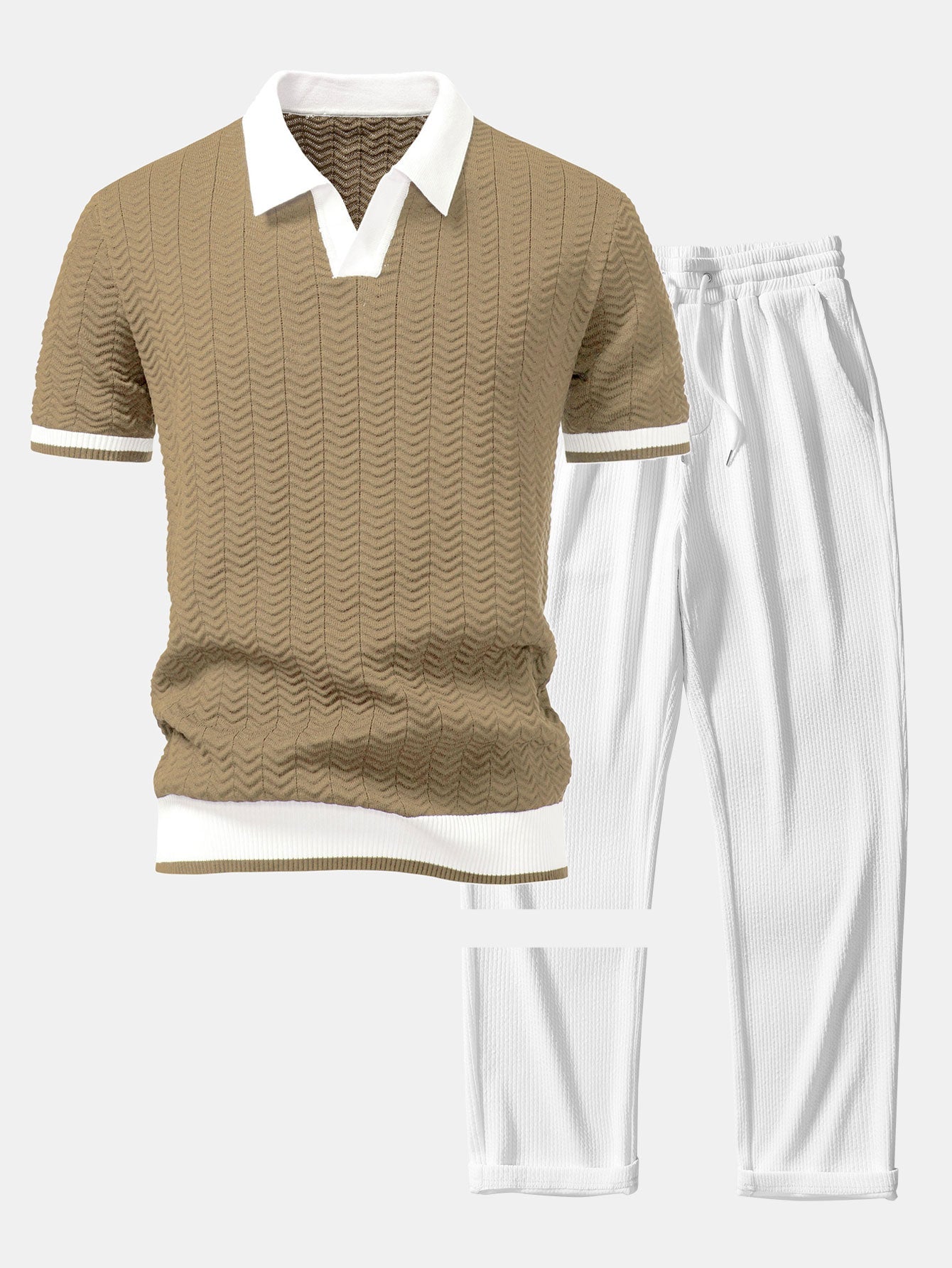 Santorini V-Neck Polo & Ribbed Trousers Set
