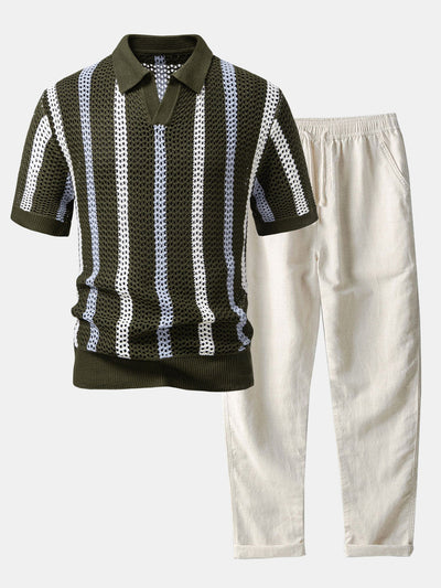 Havana Crochet Polo & Linen Trousers Set