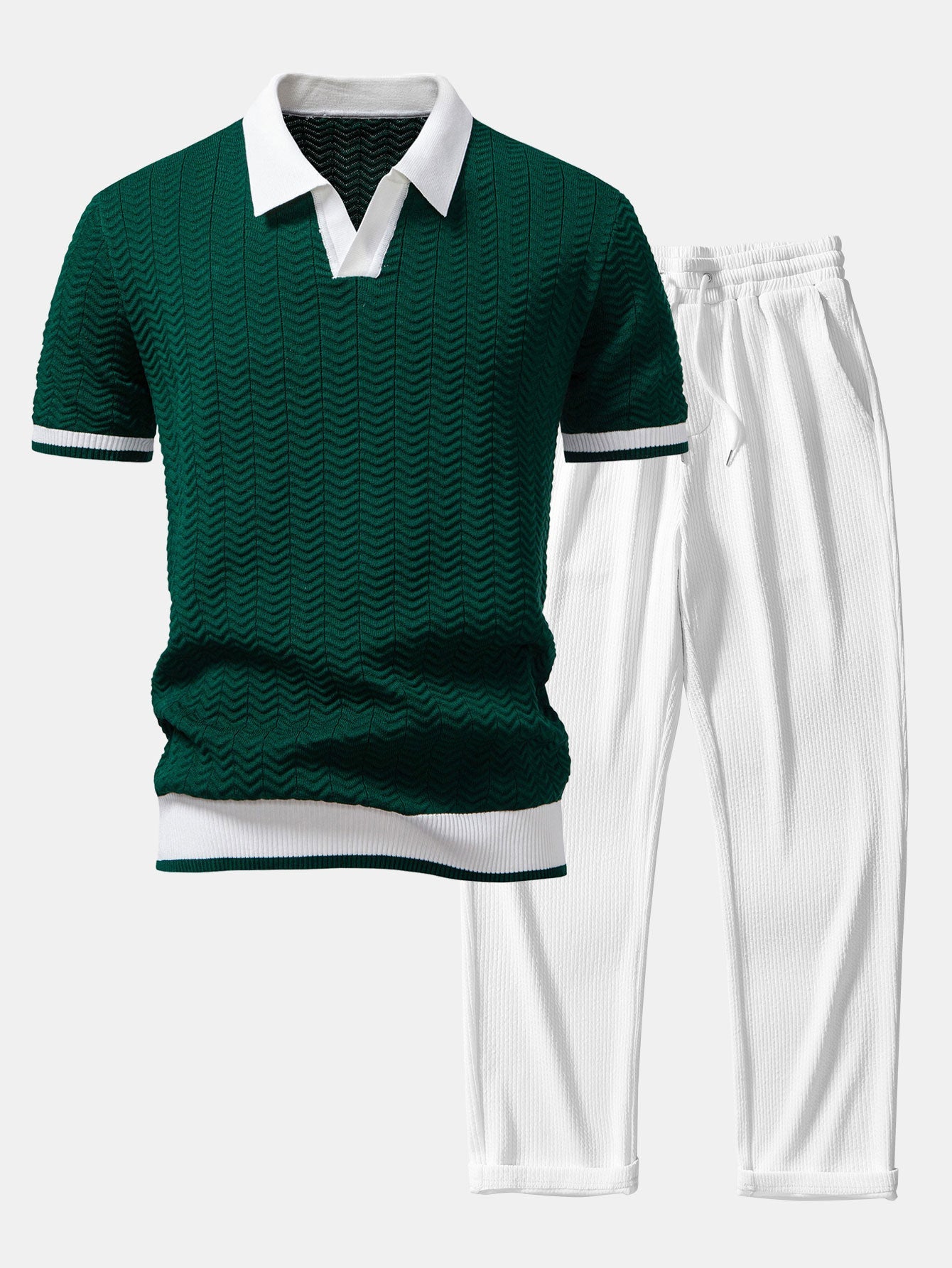 Santorini V-Neck Polo & Ribbed Trousers Set