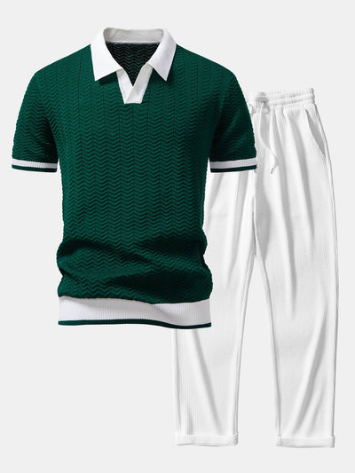 Santorini V-Neck Polo & Ribbed Trousers Set