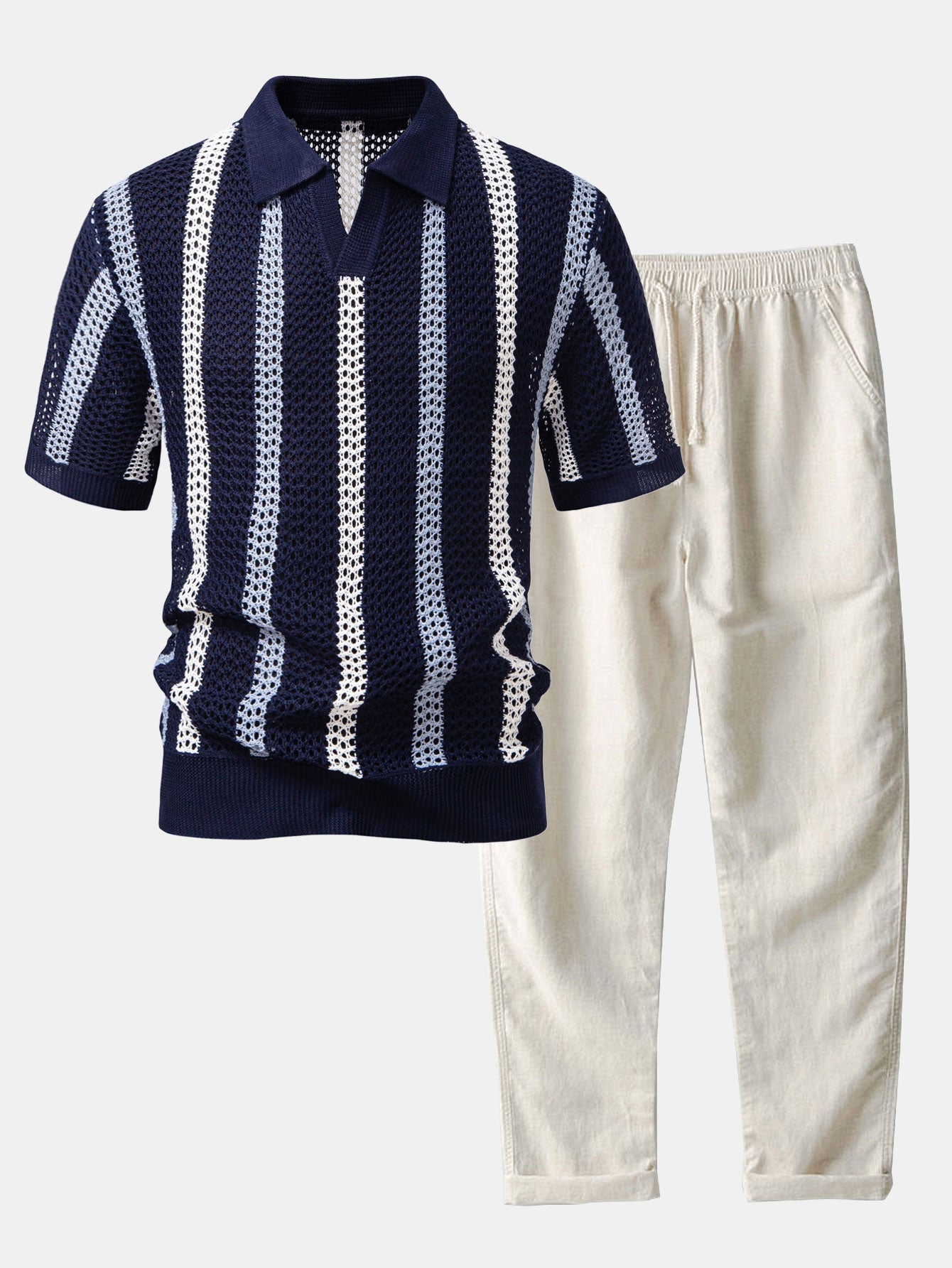 Havana Crochet Polo & Linen Trousers Set