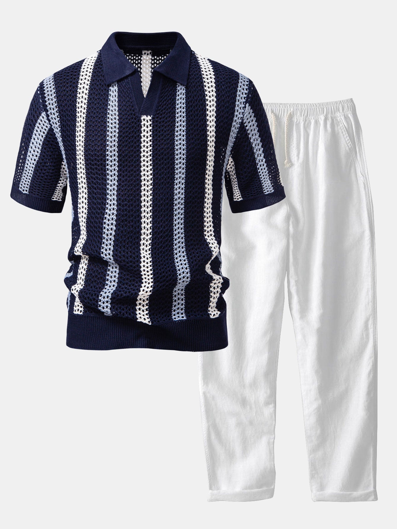 Havana Crochet Polo & Linen Trousers Set