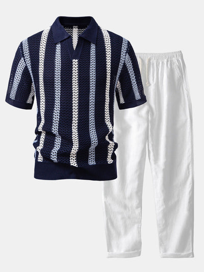 Havana Crochet Polo & Linen Trousers Set