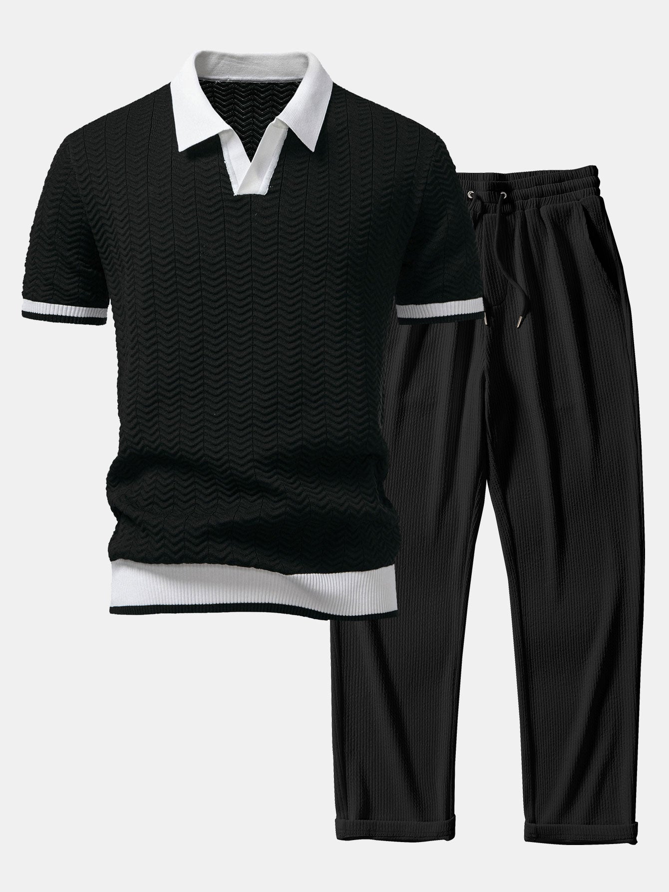 Santorini V-Neck Polo & Ribbed Trousers Set