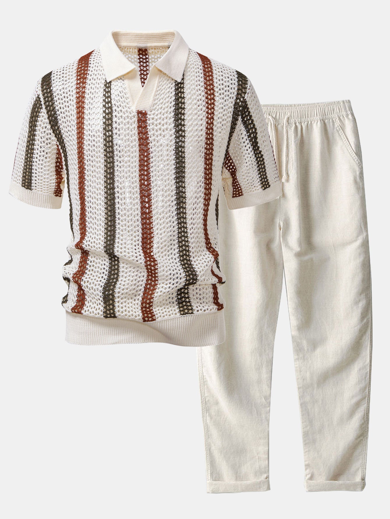 Havana Crochet Polo & Linen Trousers Set