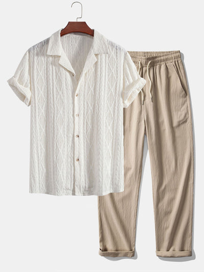 Jacquard Cuban Shirt & Textured Trousers Set