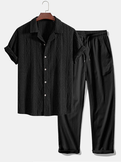 Jacquard Cuban Shirt & Textured Trousers Set