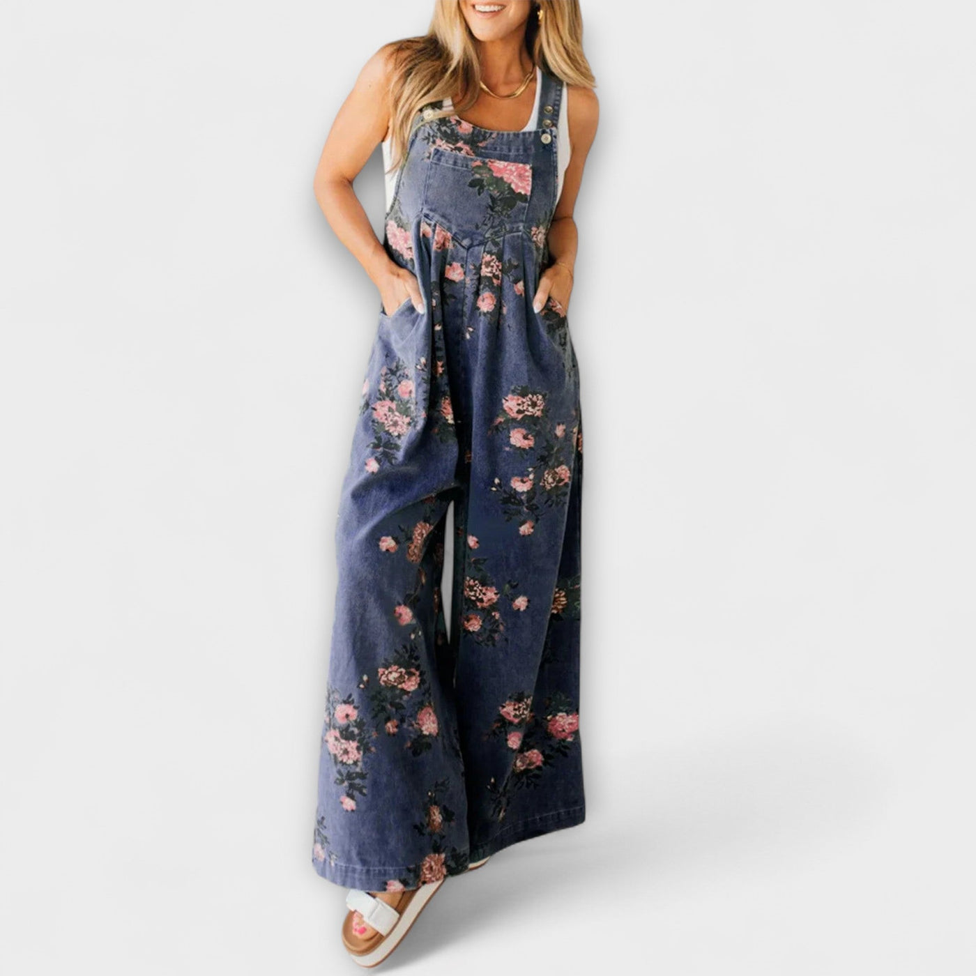 Bethany - Denim Dungarees with Floral Pattern