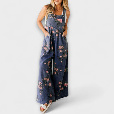 Bethany - Denim Dungarees with Floral Pattern