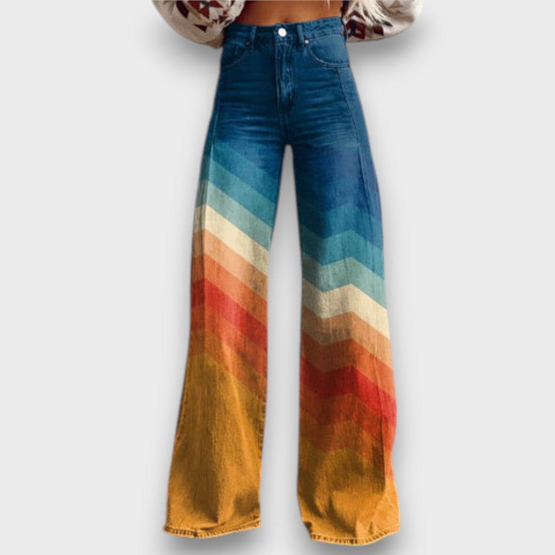 Zamira – Wide trousers with retro zigzag in a gradient of colour