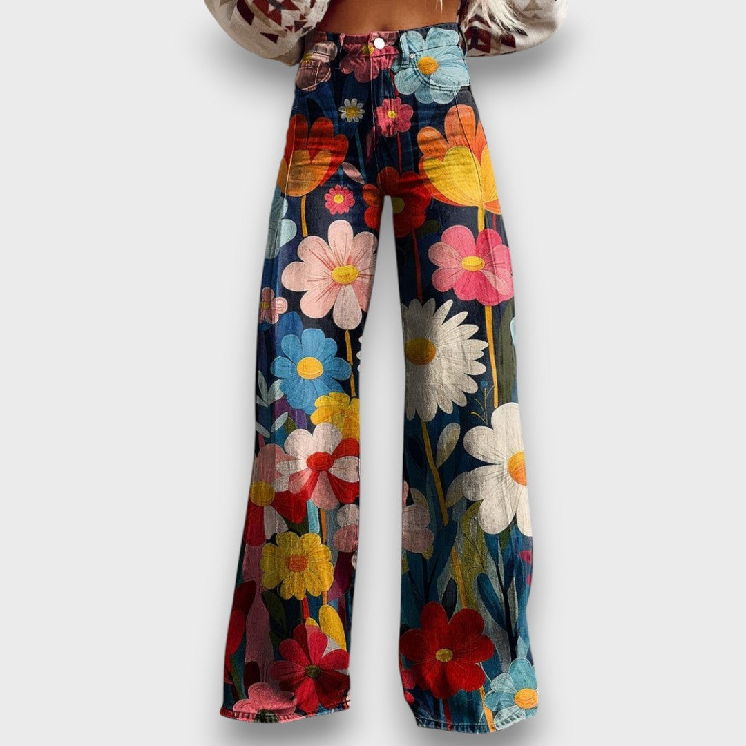 Talira – Wide-Leg Trousers with Floral Essence