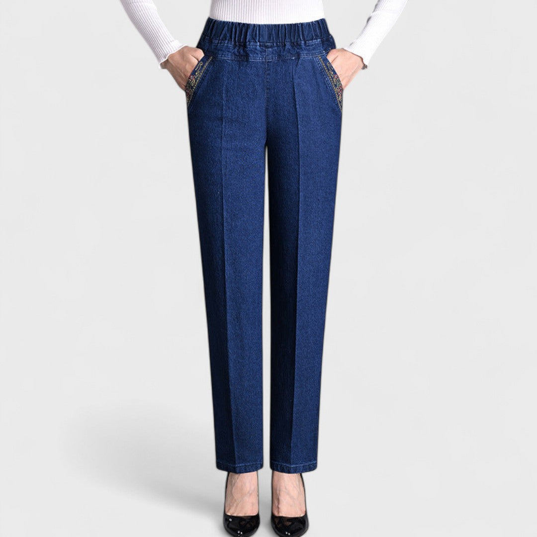 Elisa - Women's Jeans with Side Pockets and Elastic Waist
