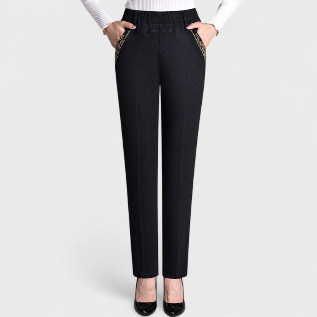 Maira - Women's Jeans with Side Pockets and Elastic Waist